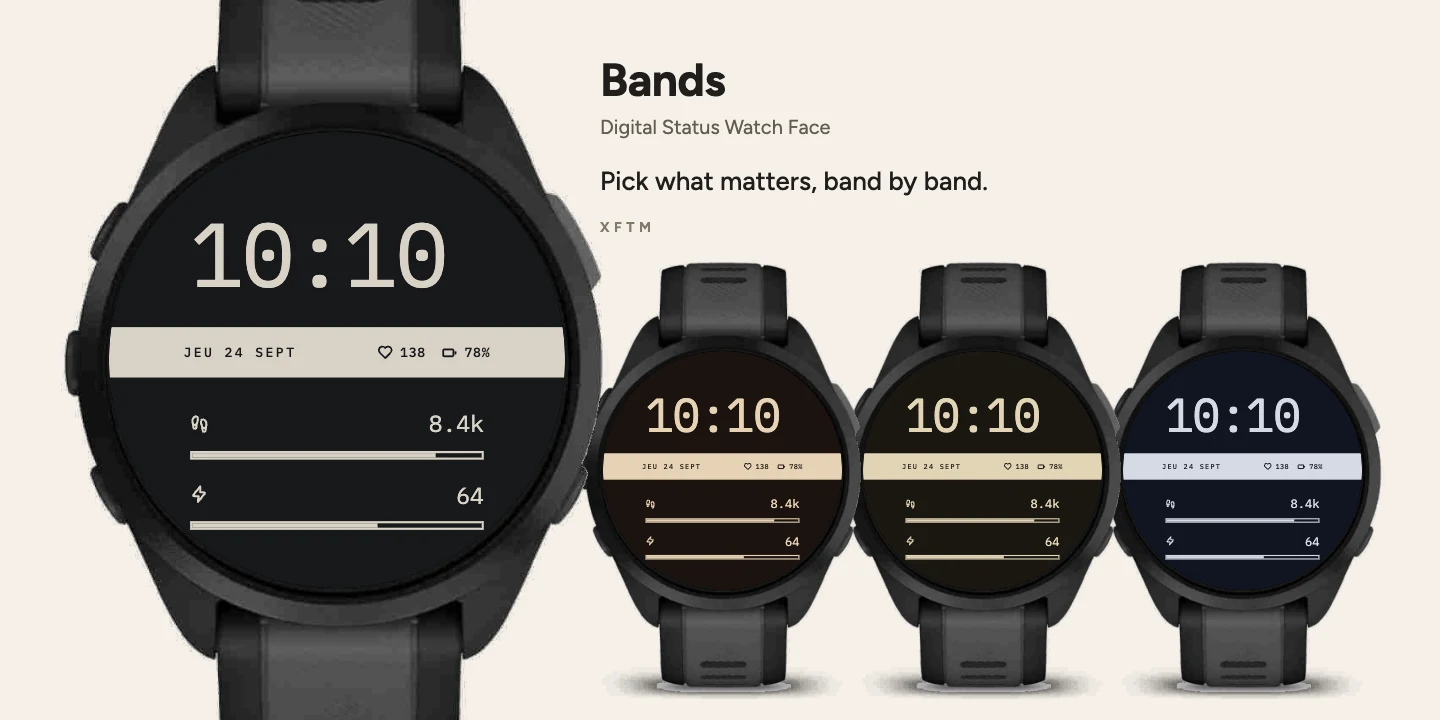 Bands Garmin watch face, Digital Status Watch Face