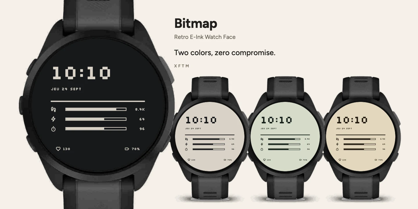 Bitmap Garmin watch face, Retro E-Ink Watch Face