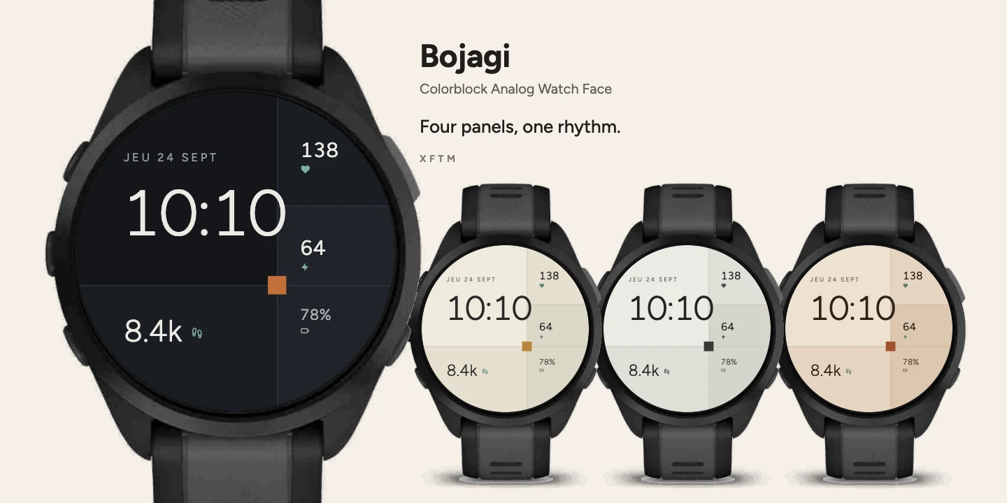 Bojagi Garmin watch face, Colorblock Analog Watch Face