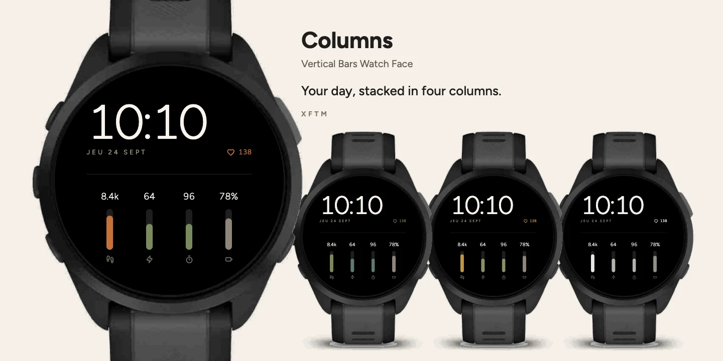 Columns Garmin watch face, Vertical Bars Watch Face