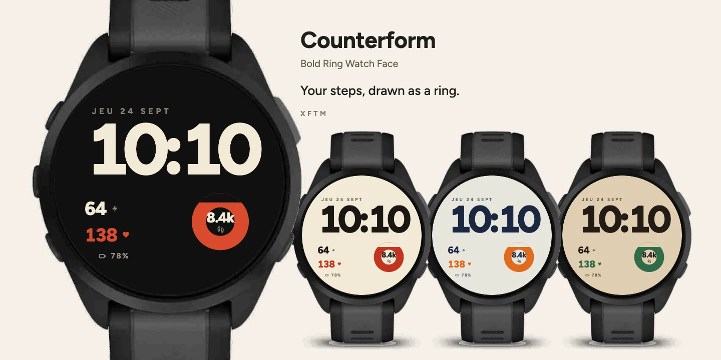 Counterform Garmin watch face, Bold Ring Watch Face