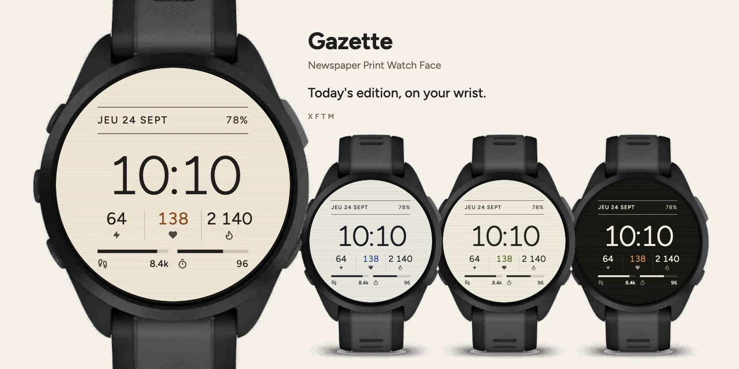 Gazette Garmin watch face, Newspaper Print Watch Face