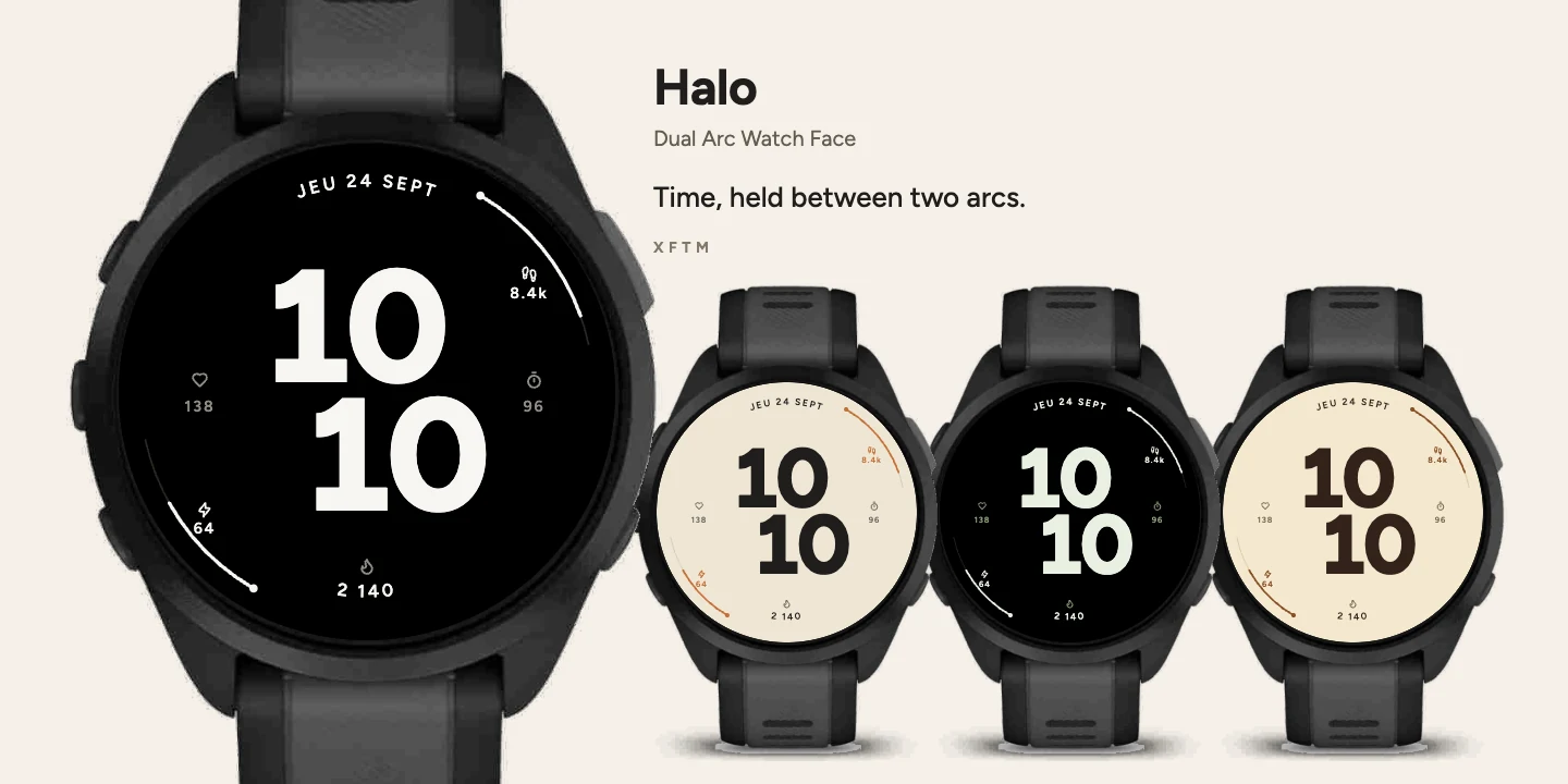 Halo Garmin watch face, Dual Arc Watch Face