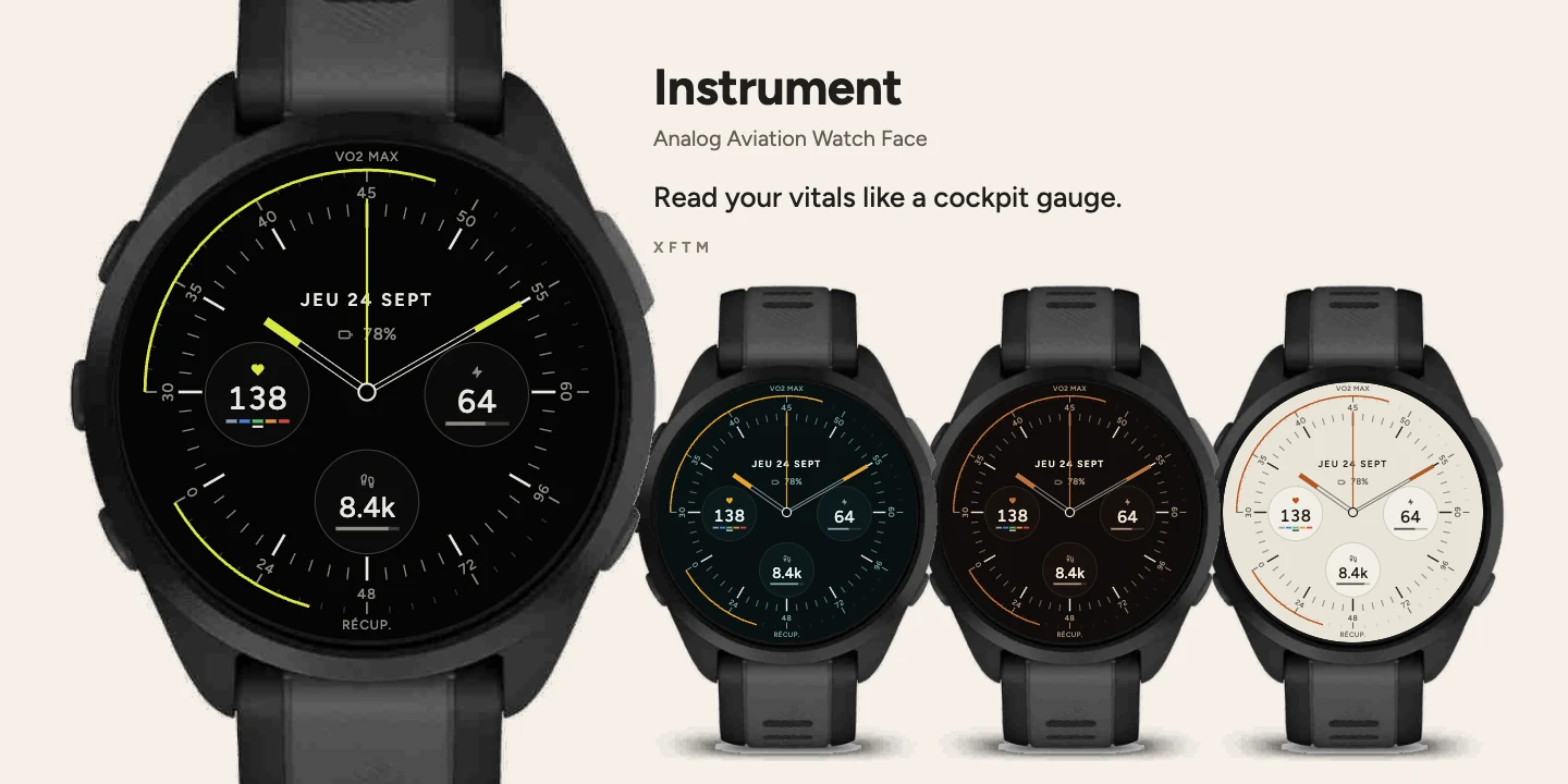 Instrument Garmin watch face, Analog Aviation Watch Face