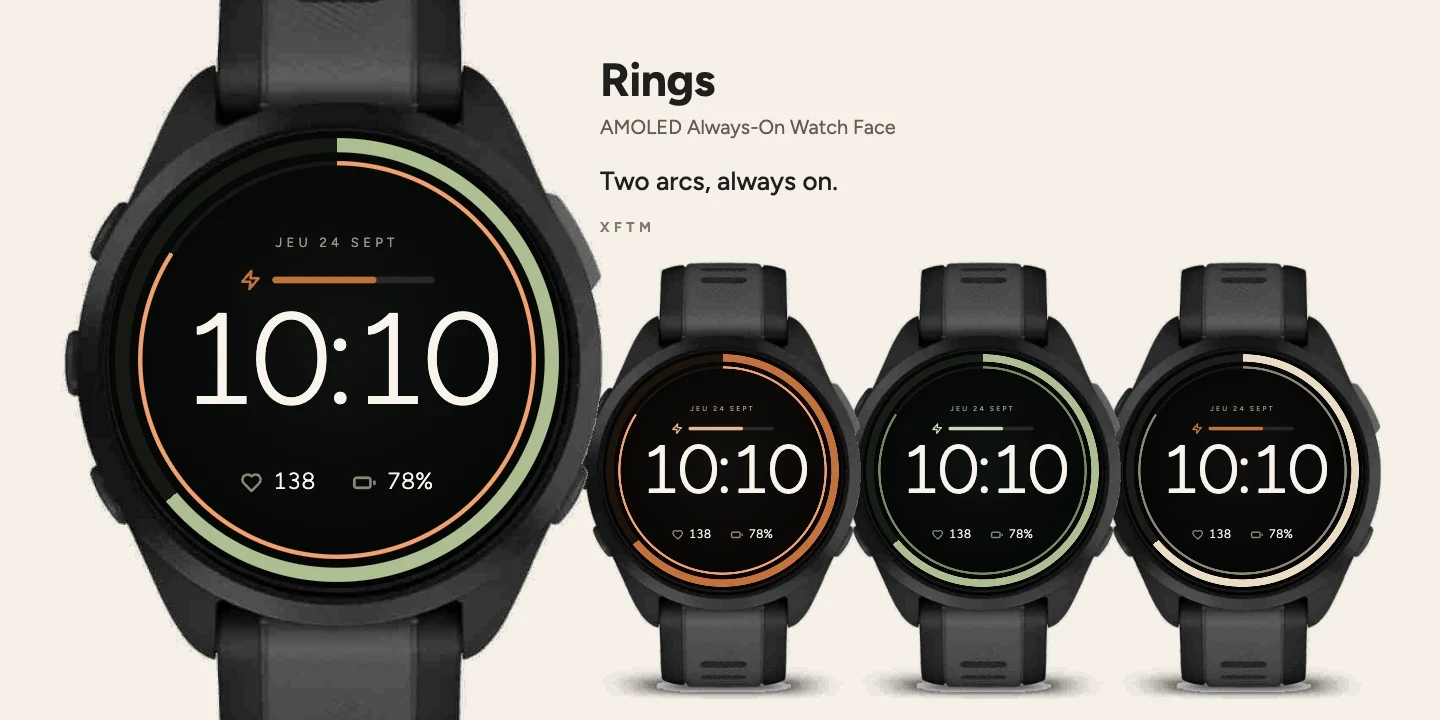 Rings Garmin watch face, AMOLED Always-On Watch Face