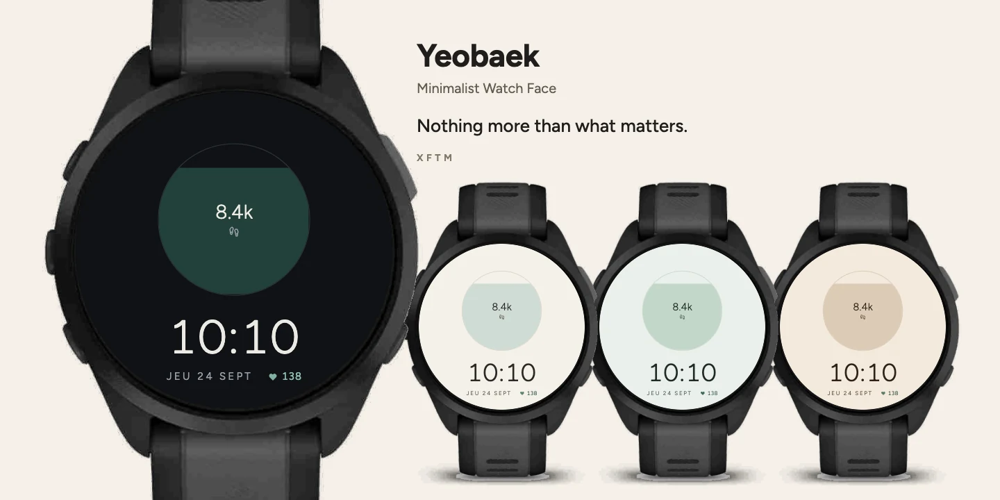 Yeobaek Garmin watch face, Minimalist Watch Face